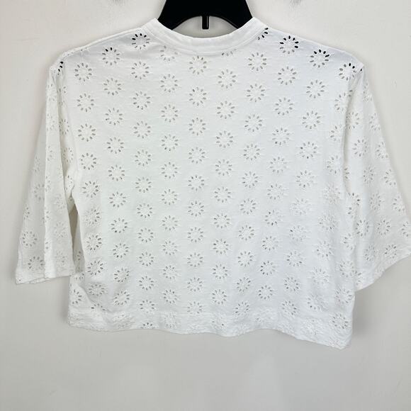 Madewell Embroidered Wide Sleeve Boxy Tee White Cotton Oversized XS NWT - Picture 12 of 13